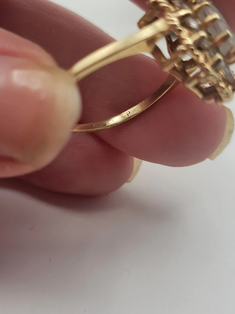 Vintage W/5 14K Cocktail Statement Ring with clear ornate Scalloped Halo Design